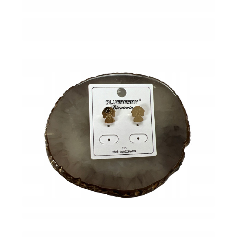 1187 Złote kolczyki BLUEBERRY PIES PIESEK STAL 316