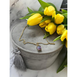 822 Złoty naszyjnik WISIOREK FIOLETOWY STAL 316L