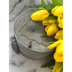 822 Złoty naszyjnik WISIOREK FIOLETOWY STAL 316L