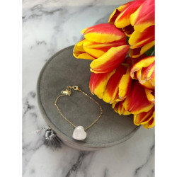 363 Złota bransoletka SERCE KWARC RÓŻOWY STAL 316L