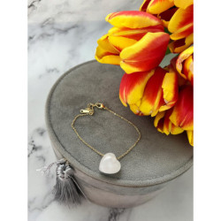 363 Złota bransoletka SERCE KWARC RÓŻOWY STAL 316L