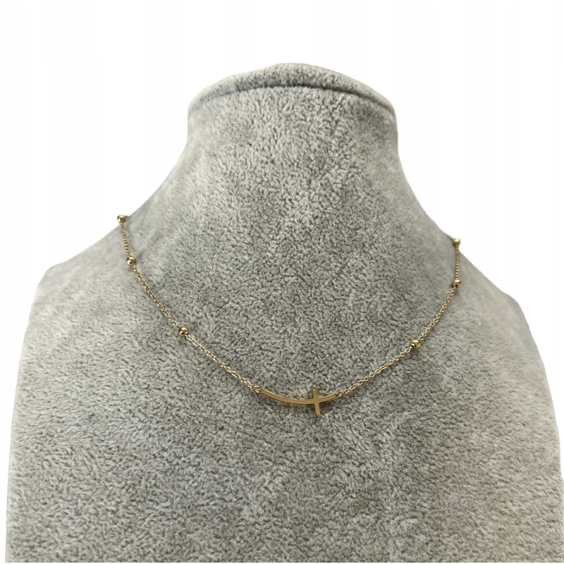 103 Złoty naszyjnik KRZYŻ KRZYŻYK KULECZKI STAL