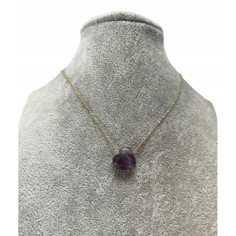 1274 Złoty naszyjnik SERCE AMETYST STAL 316L