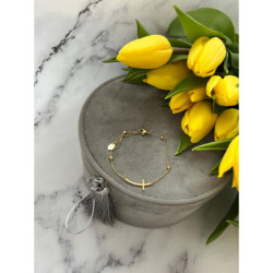 764 Bransoletka KRZYŻ KRZYŻYK KULECZKI STAL 316L