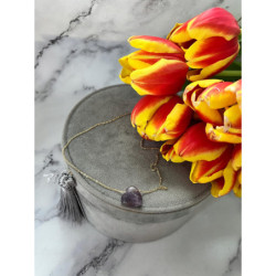 1274 Złoty naszyjnik SERCE AMETYST STAL 316L