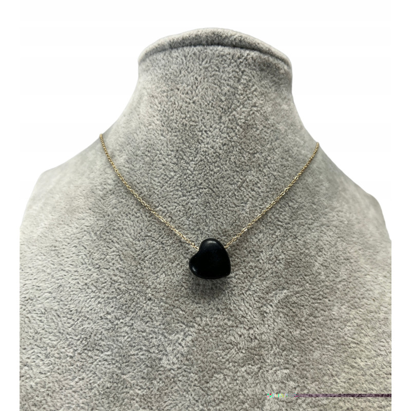 350 Złoty naszyjnik SERCE ONYKS CZARNE STAL 316L