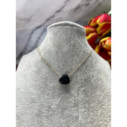 350 Złoty naszyjnik SERCE ONYKS CZARNE STAL 316L