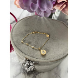 1238 Złota bransoletka ZEGAR CYRKONIA stal 316