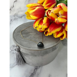 350 Złoty naszyjnik SERCE ONYKS CZARNE STAL 316L