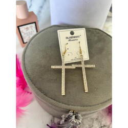 1002 Złote kolczyki BLUEBERRY KRZYŻ CYRKONIE STAL