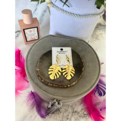 284 Złote kolczyki BLUEBERRY LIŚĆ MONSTERA STAL