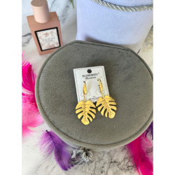 284 Złote kolczyki BLUEBERRY LIŚĆ MONSTERA STAL