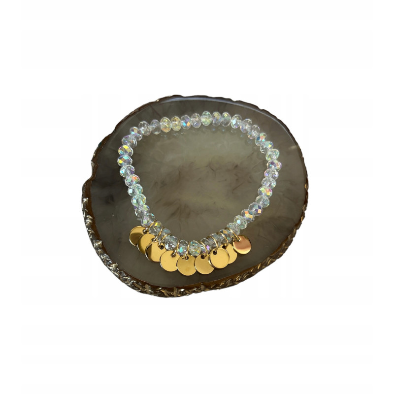 1368 Bransoletka na gumce BLASZKI HOLO stal 316L