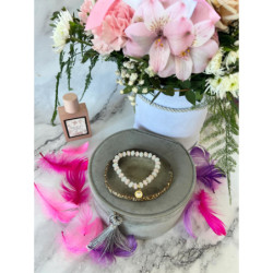 1348 Bransoletka na gumce ZEGAR CYRKONIA stal 316L