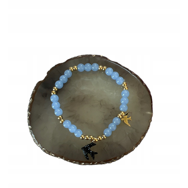 779 Bransoletka na gumce Ptaki Jaskółki stal 316L