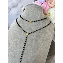 1258 Naszyjnik różaniec KORALIKI SERCE Krzyż STAL