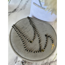 1258 Naszyjnik różaniec KORALIKI SERCE Krzyż STAL