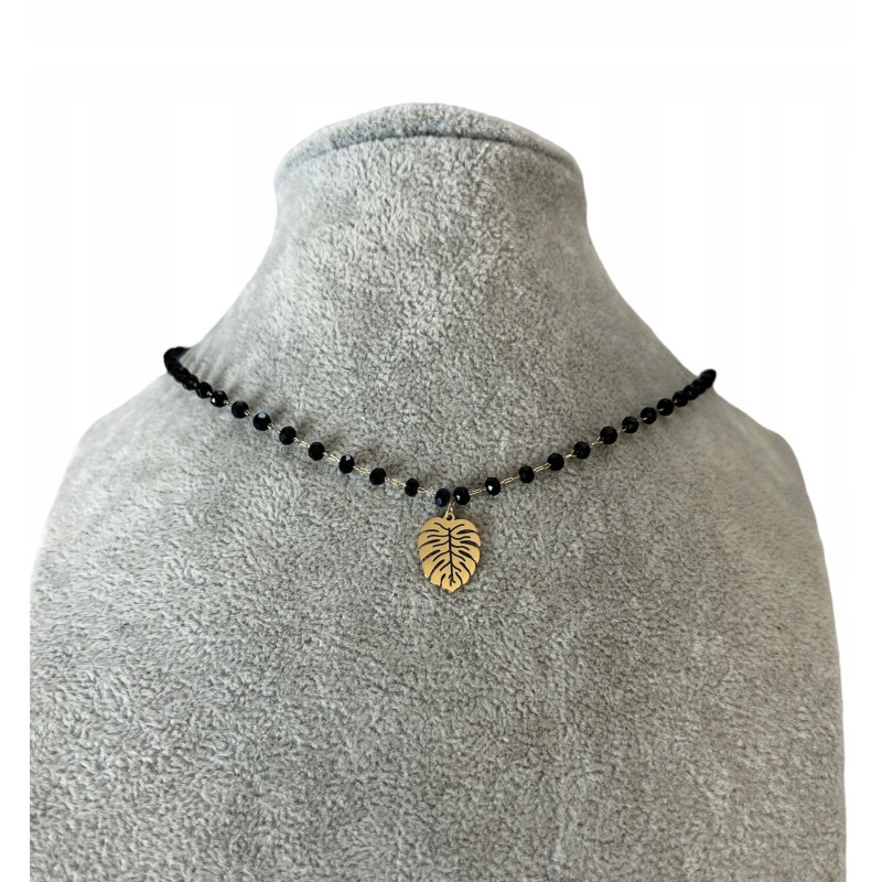 1112 Naszyjnik różaniec KORALIKI LIŚĆ MONSTERA