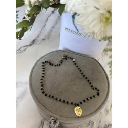 1112 Naszyjnik różaniec KORALIKI LIŚĆ MONSTERA