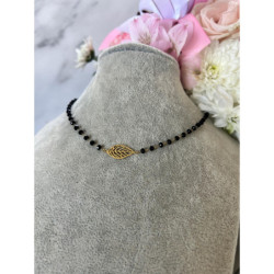 670 Naszyjnik różaniec KORALIKI LIŚĆ LISTEK STAL