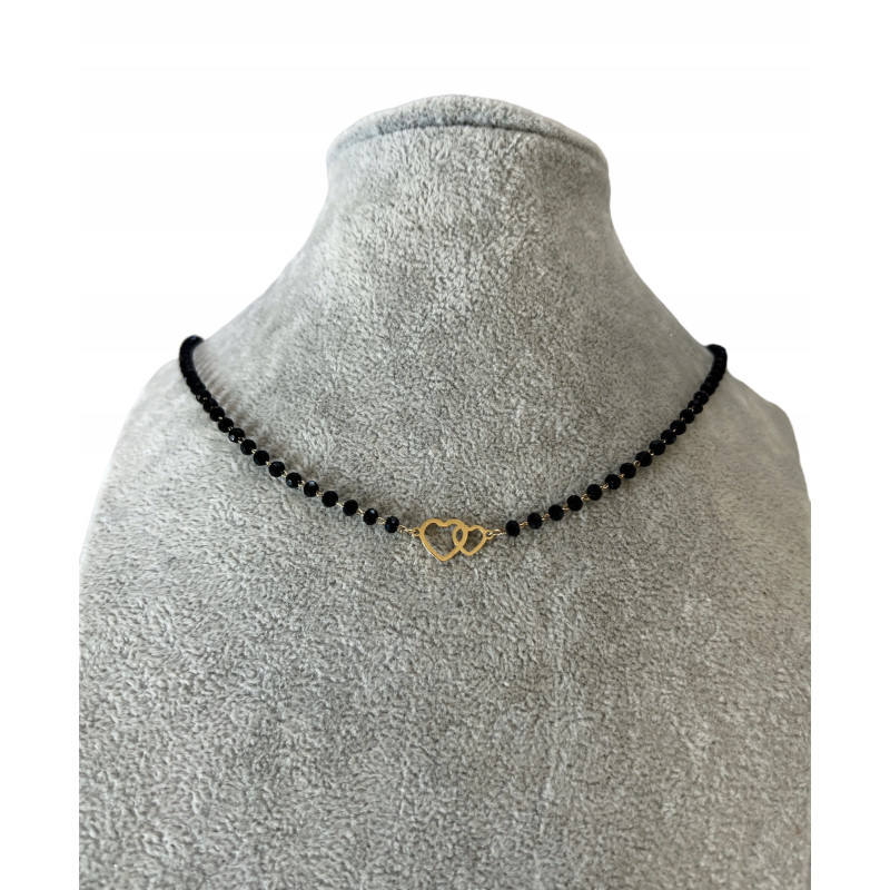 293 Naszyjnik różaniec KORALIKI DWA SERCA STAL 316