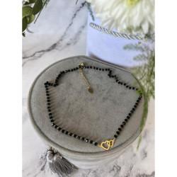 293 Naszyjnik różaniec KORALIKI DWA SERCA STAL 316