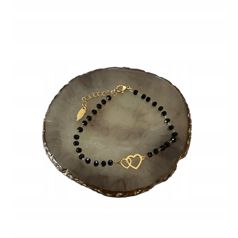 706 Bransoletka różaniec DWA SERCA KORALIK STAL