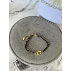 706 Bransoletka różaniec DWA SERCA KORALIK STAL