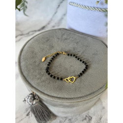 706 Bransoletka różaniec DWA SERCA KORALIK STAL