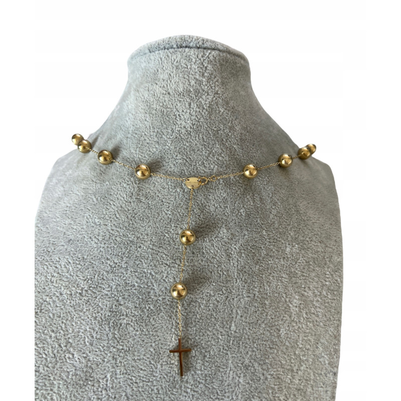 1067 Złoty naszyjnik różaniec KRZYŻ KRZYŻYK STAL