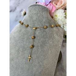 1067 Złoty naszyjnik różaniec KRZYŻ KRZYŻYK STAL
