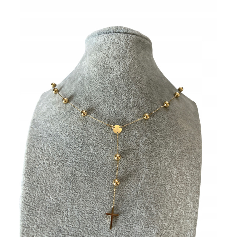1239 Złoty naszyjnik różaniec KRZYŻ KRZYŻYK STAL