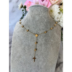 1239 Złoty naszyjnik różaniec KRZYŻ KRZYŻYK STAL