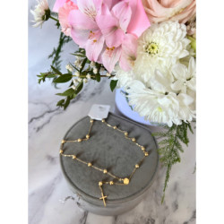 1239 Złoty naszyjnik różaniec KRZYŻ KRZYŻYK STAL